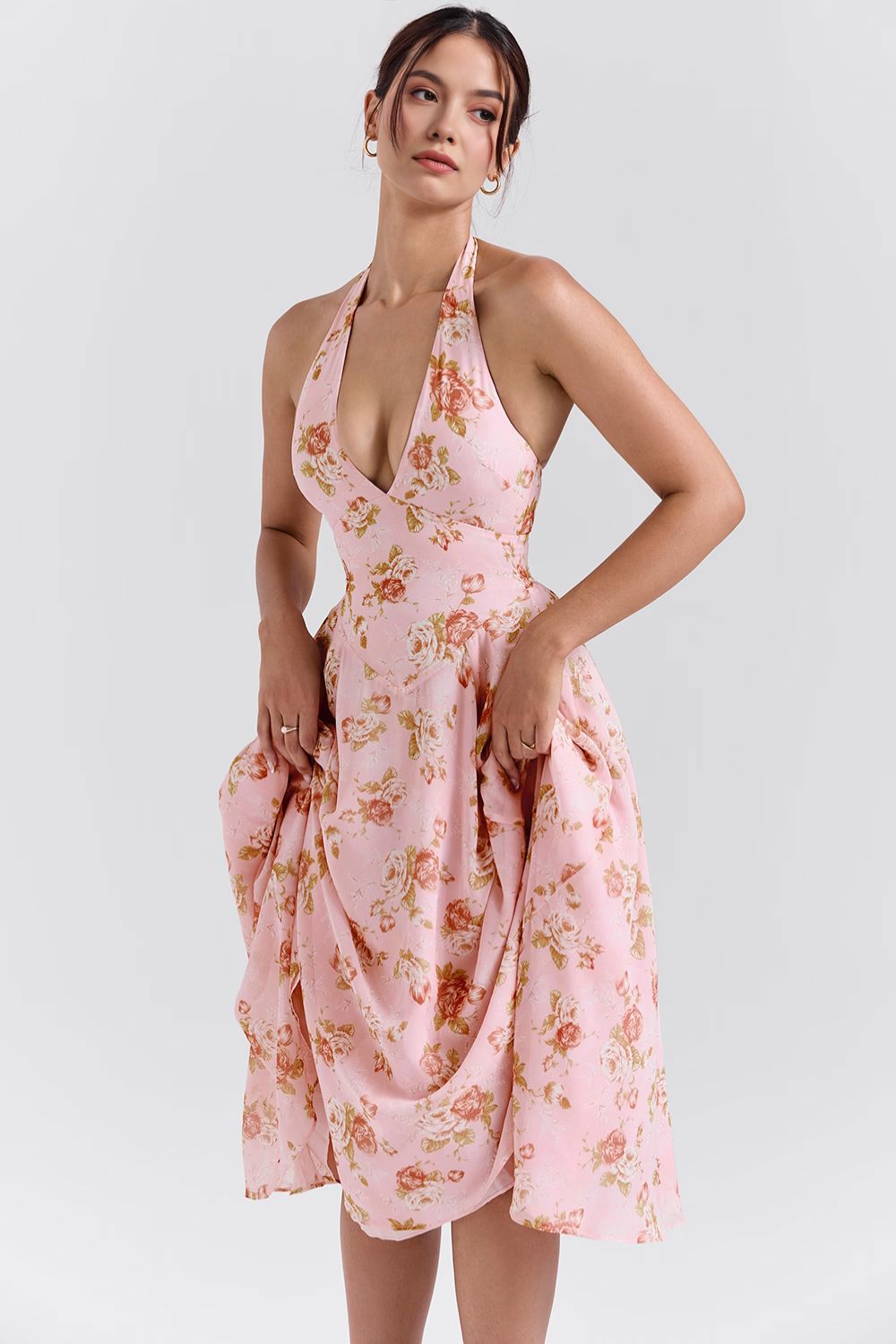 Mila Sommer-Midikleid Mila Sommer-Midikleid Rosa Chic Blume Rose S