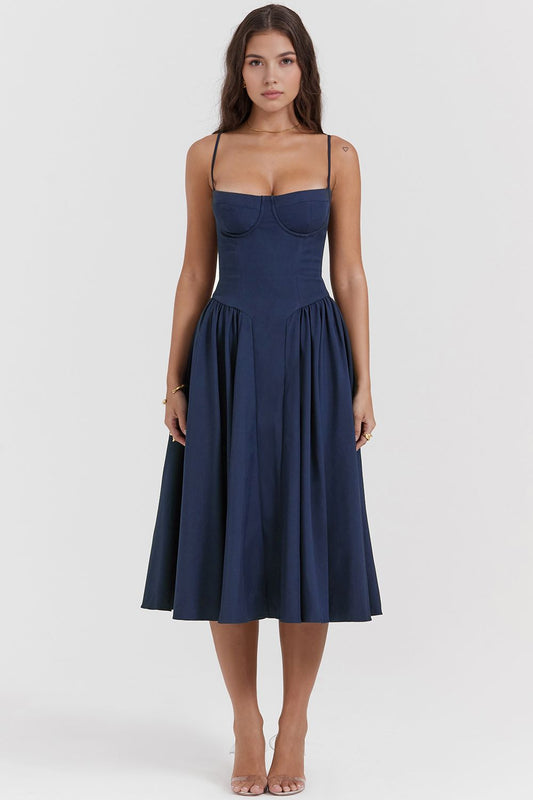 Midi-Kleid Meia Taça – Paris Edition Midi-Kleid Meia Taça – Paris Edition Rosa Chic Marineblau S 