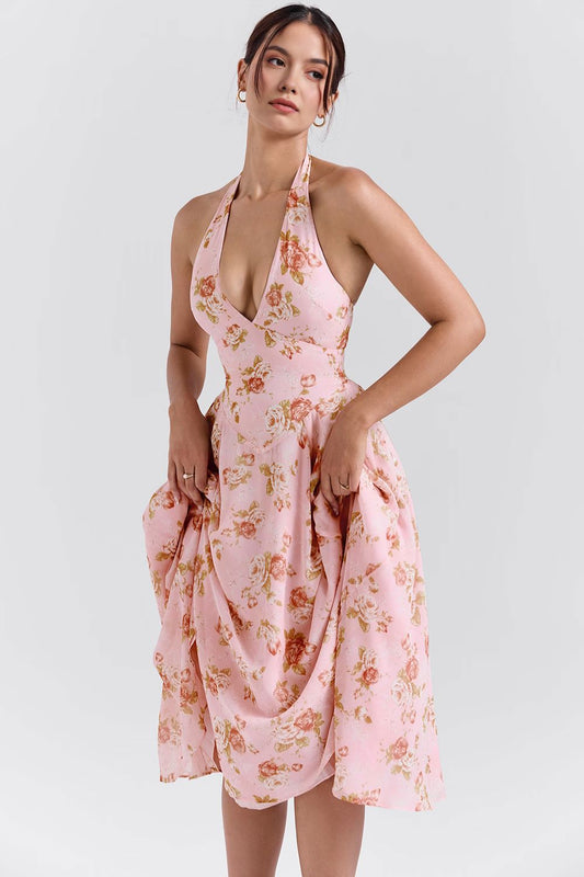Mila Sommer-Midikleid Mila Sommer-Midikleid Rosa Chic Blume Rose S 